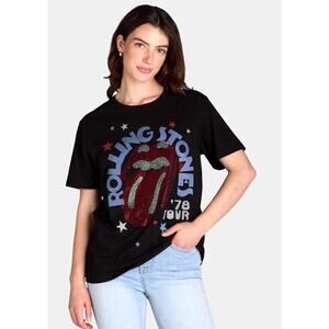 NWT Rolling Stones Embellished T-Shirt /Women's 4/6 Small Black Cotton Blend